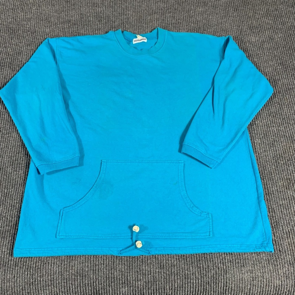 VTG Silverwear Sweatshirt Adult Extra Large Blue Pockets Baggy‎ Cinch Crewneck